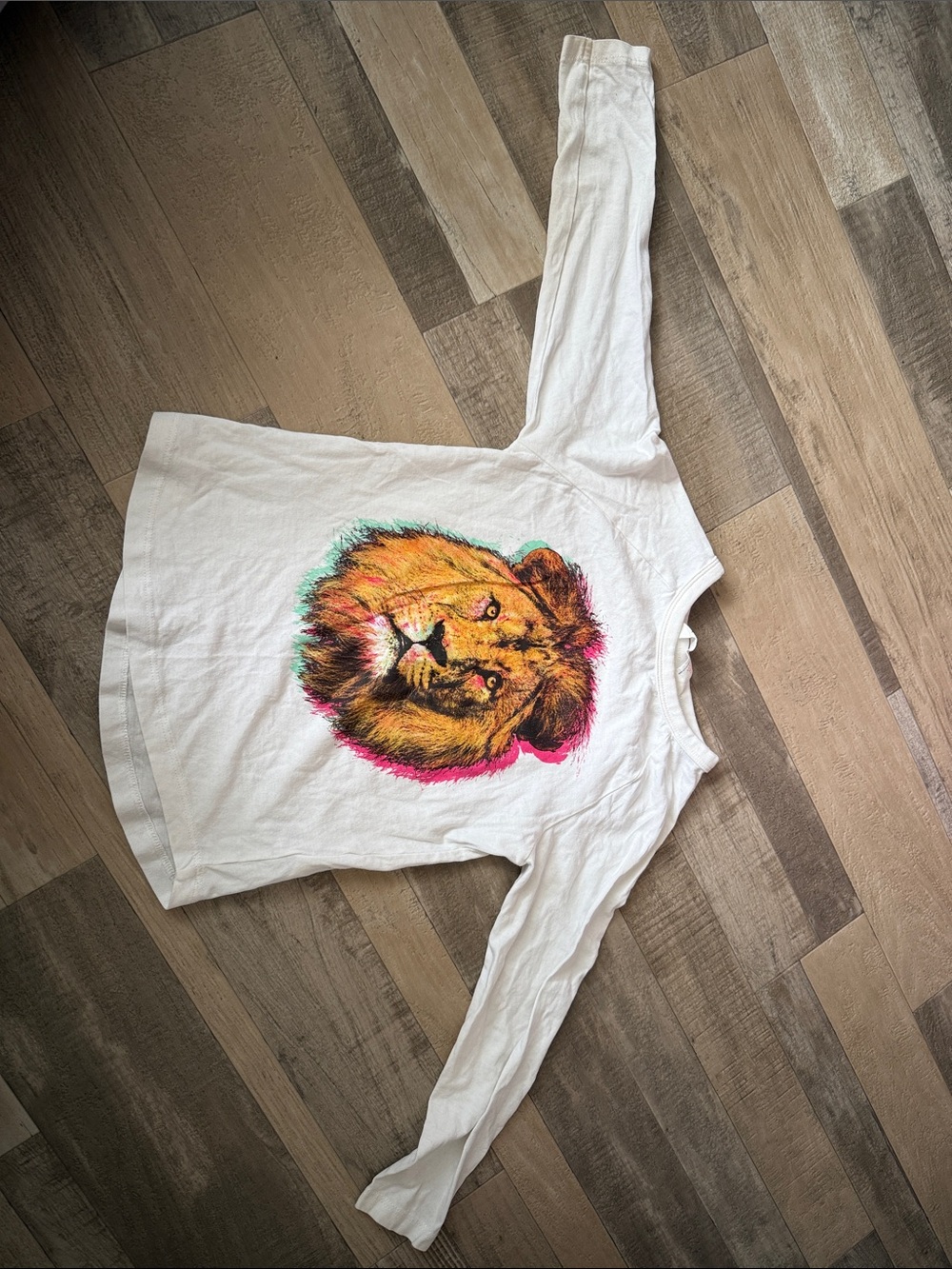 H&M White Long-Sleeve Tee with Colorful Lion Print